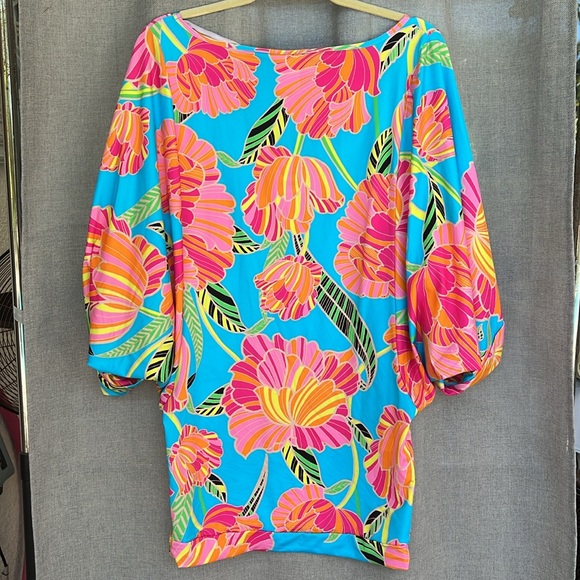 TRINA TURK POPPY KIMONO SWIM TUNIC DRESS blue pink size M ( S  runs small) - Picture 13 of 16